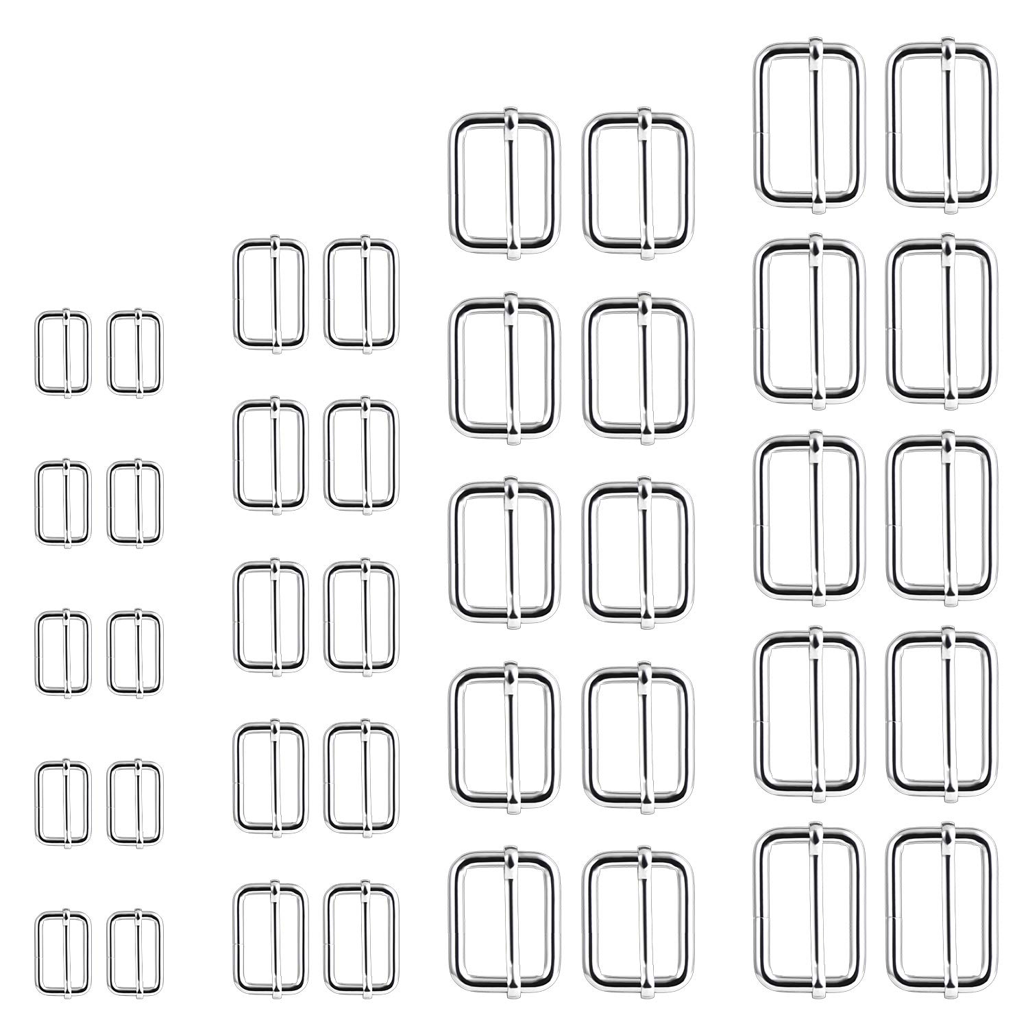 CooltyCoolty 40 Stück Metall Schnallen, Gurtversteller, Regulatoren Verschieber für Taschen Ledergürtel Hand DIY ZubehörRegulatoren, 4 Größen - 20mm/25mm/31mm/38mm