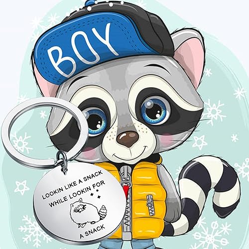 Miniatura 7 de HOLLP Regalo de mapache de animales, regalo para amantes del mapache con aspecto de un aperitivo mientras busca un bocadillo, llavero protector de