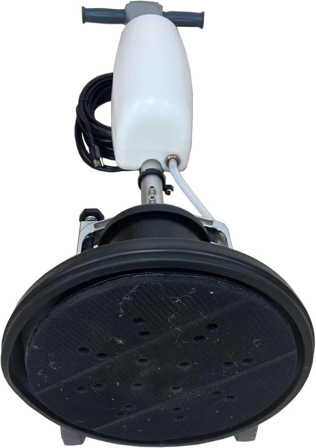 Gertutik view of the machine's base, showing the velcro attachment for brushes and pads.