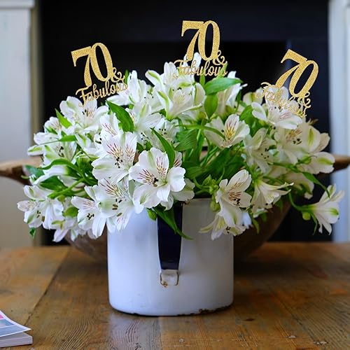 Miniatura 4 de Paquete de 10 centros de mesa dorados de doble cara y cumpleaños número 70 para mesas, centro de mesa número 70, decoraciones de mesa de cumpleaños