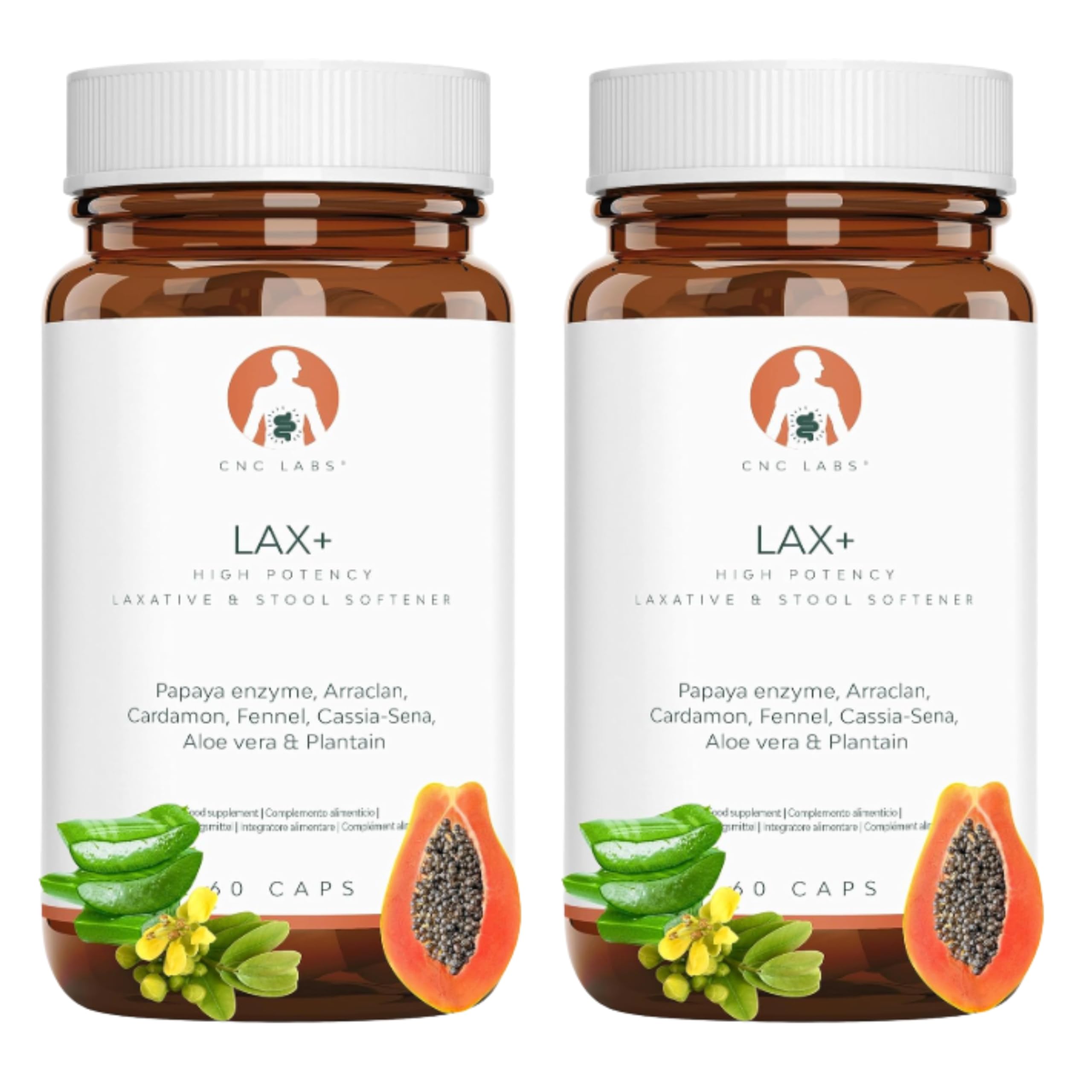 Laxante LAX+ 2x botellas, Alivia el Estreñimiento Adultos 100% Natural & Vegano, Ablanda las Heces, Efectivo & Rapido con Papaya, Arraclan, Cardamo, Hinojo, Sena, Aloe & Plantago