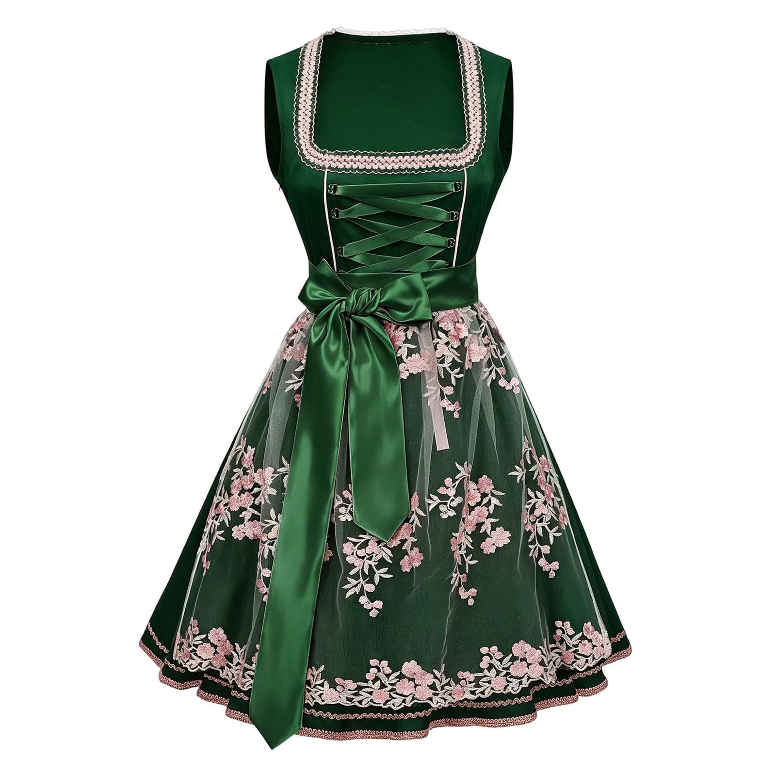 Generisch Dirndl Kleid Damen Midi Tracht Trachtenmode Dirndelkleider Lang Grosse Grössen Dirndl Komplettsets für Oktoberfest Volksfest und Besondere Anlässe
