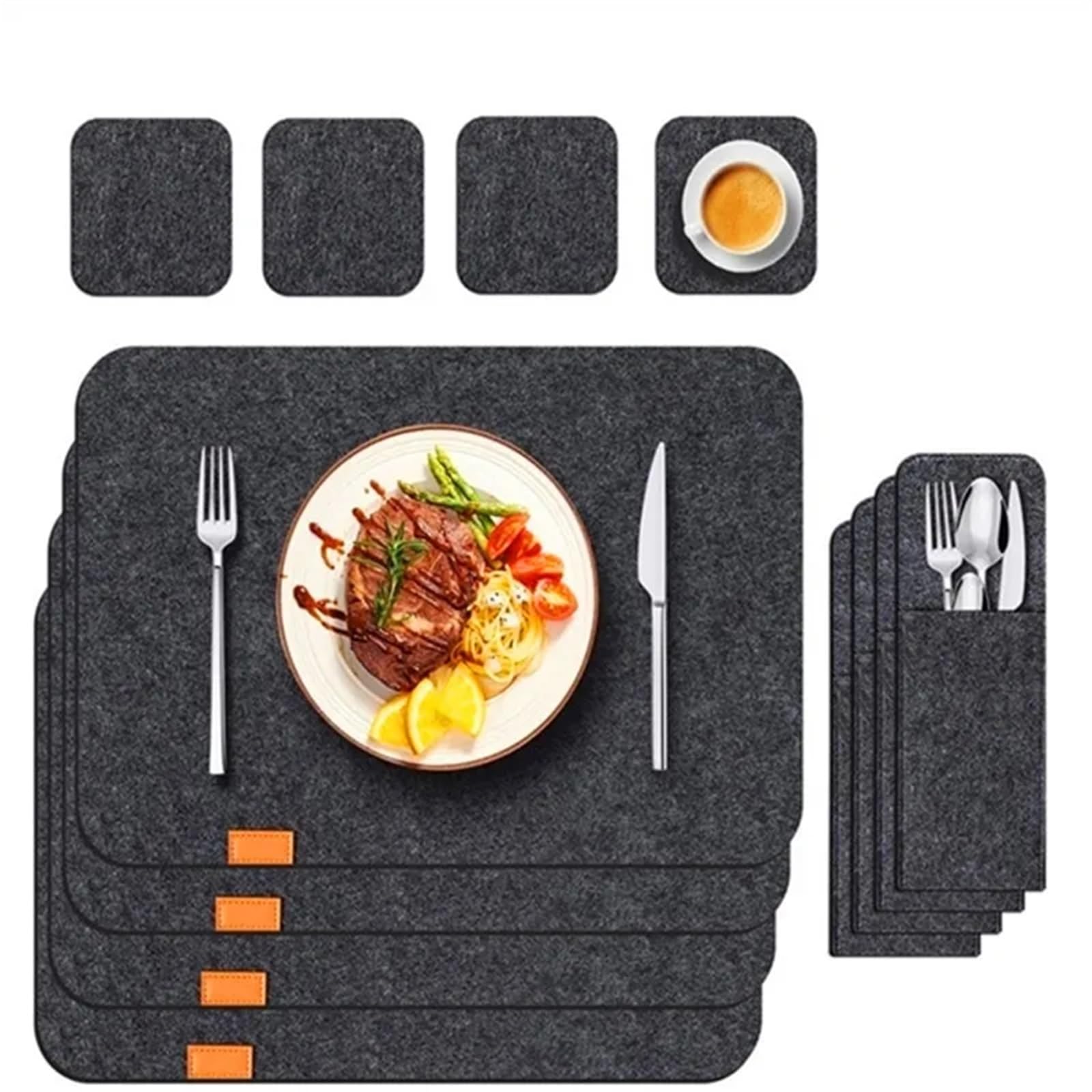 Platzset und Untersetzer-Set Filz Tischsets Untersetzer Besteck Hitzebeständig Tisch Platzsets Waschbar und Taschen(Color 4,5set)