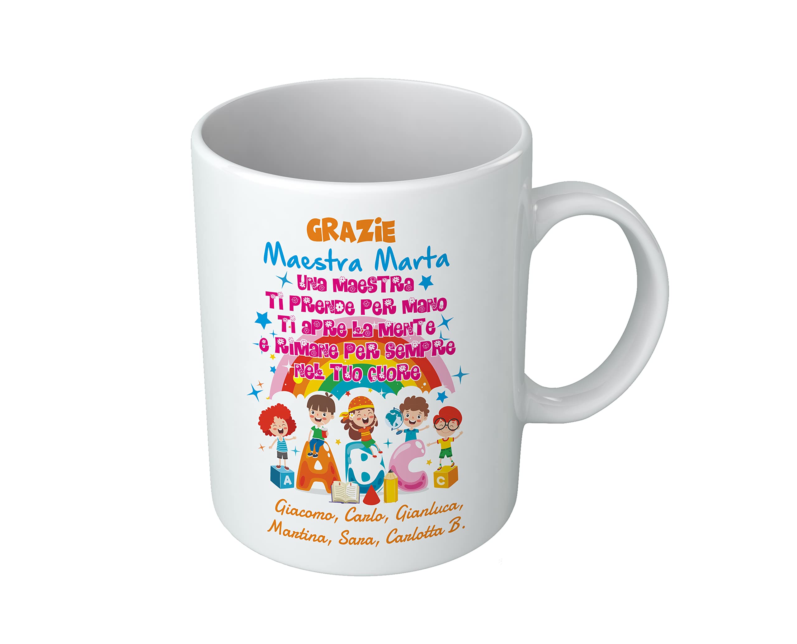 Tazza Personalizzata Per Insegnante – Regalo Ringraziamento Scuola Asilo – Frase Cuori - Foto 2