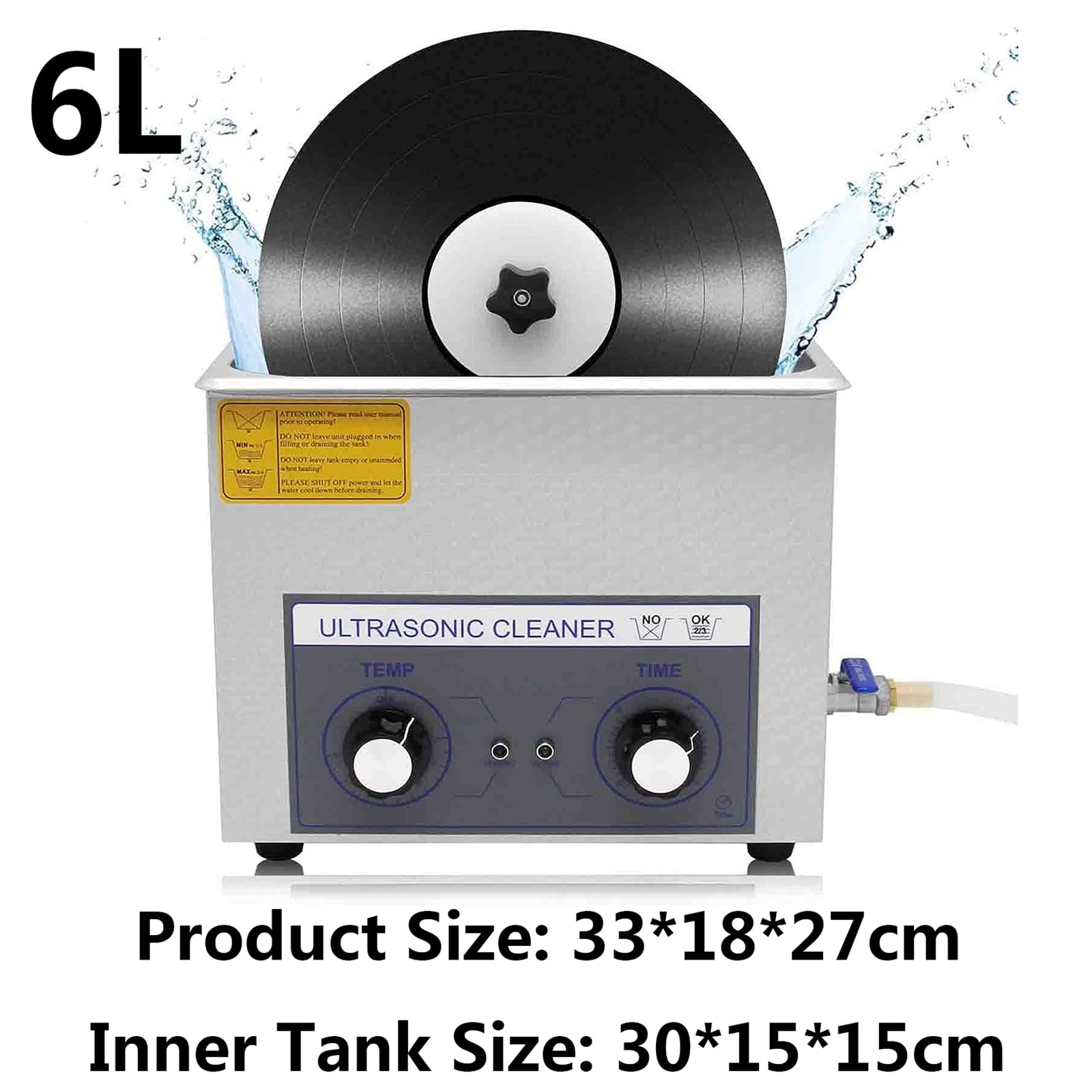 Pulitore a ultrasuoni per Dischi in Vinile da 6 Litri, Sistema di Pulizia per Dischi in Vinile riscaldato da 200 W, Pulizia Automatica per LP a Doppia Faccia, temporizzazione da 0 a 30 minut