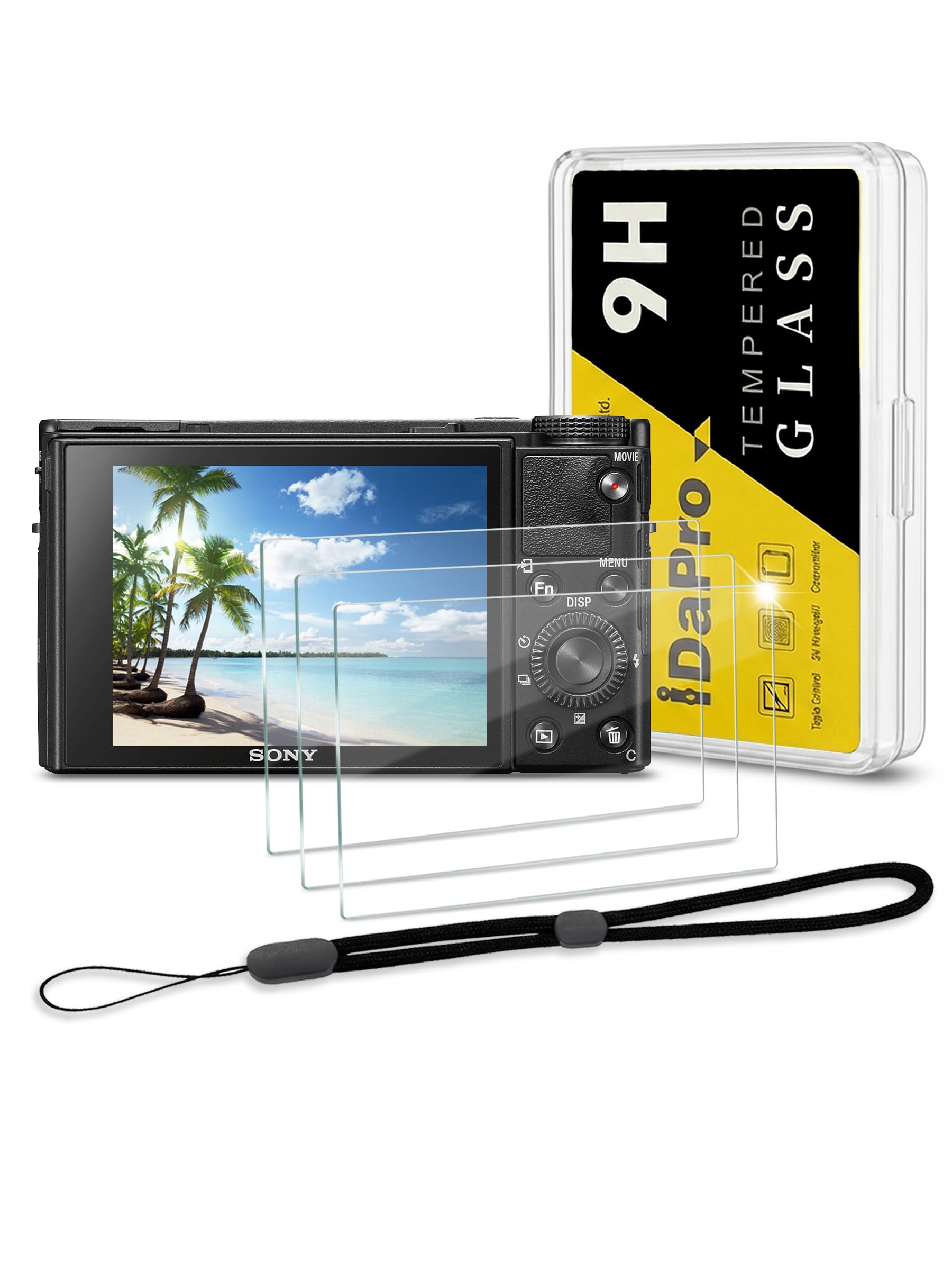Screen Protector for Sony RX100 VII / VI / V / IV / III / II & Hand Lanyard [3+1 Pack] Tempered Glass Easy Installation