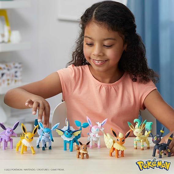 MEGA Pokemon Building Toys Set Every Eevee Evolution with 470 Pieces, 9 Poseable Characters, for Kids