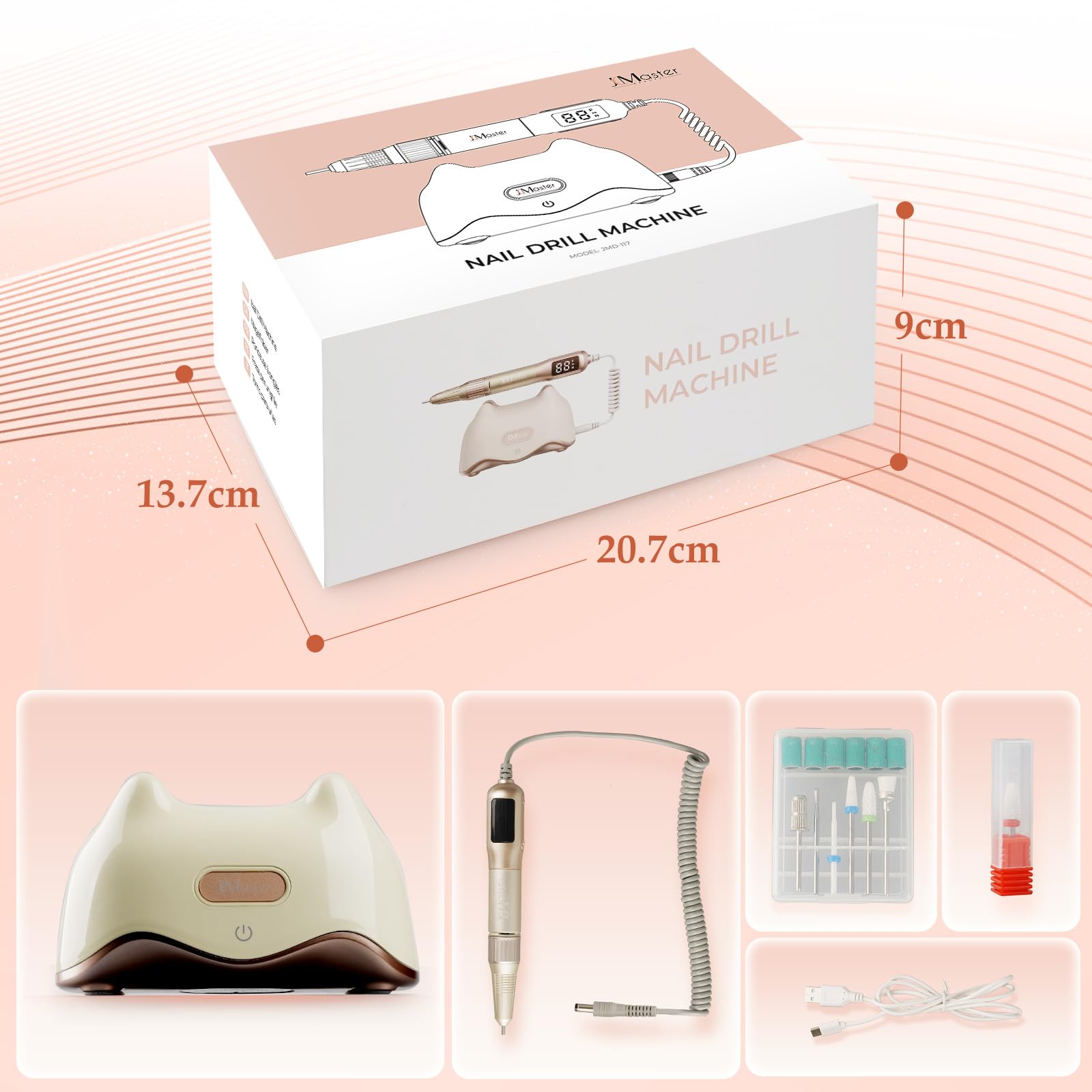 JCMaster Nagelfräser mit LED-Anzeige, Profi Nagelfräser Set für Gelnägel Acrylnägel, elektrische Nagelfeile für Anfänger und Profis, Maniküre- und Pediküre-Set für Zuhause und Nagelstudios
