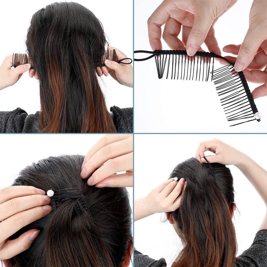 2 pezzi di clip per capelli vintage, Accessorio per capelli naturalmente ricci e ondulati, estensibile, 30 denti a pettine a banana (nero/rosa)