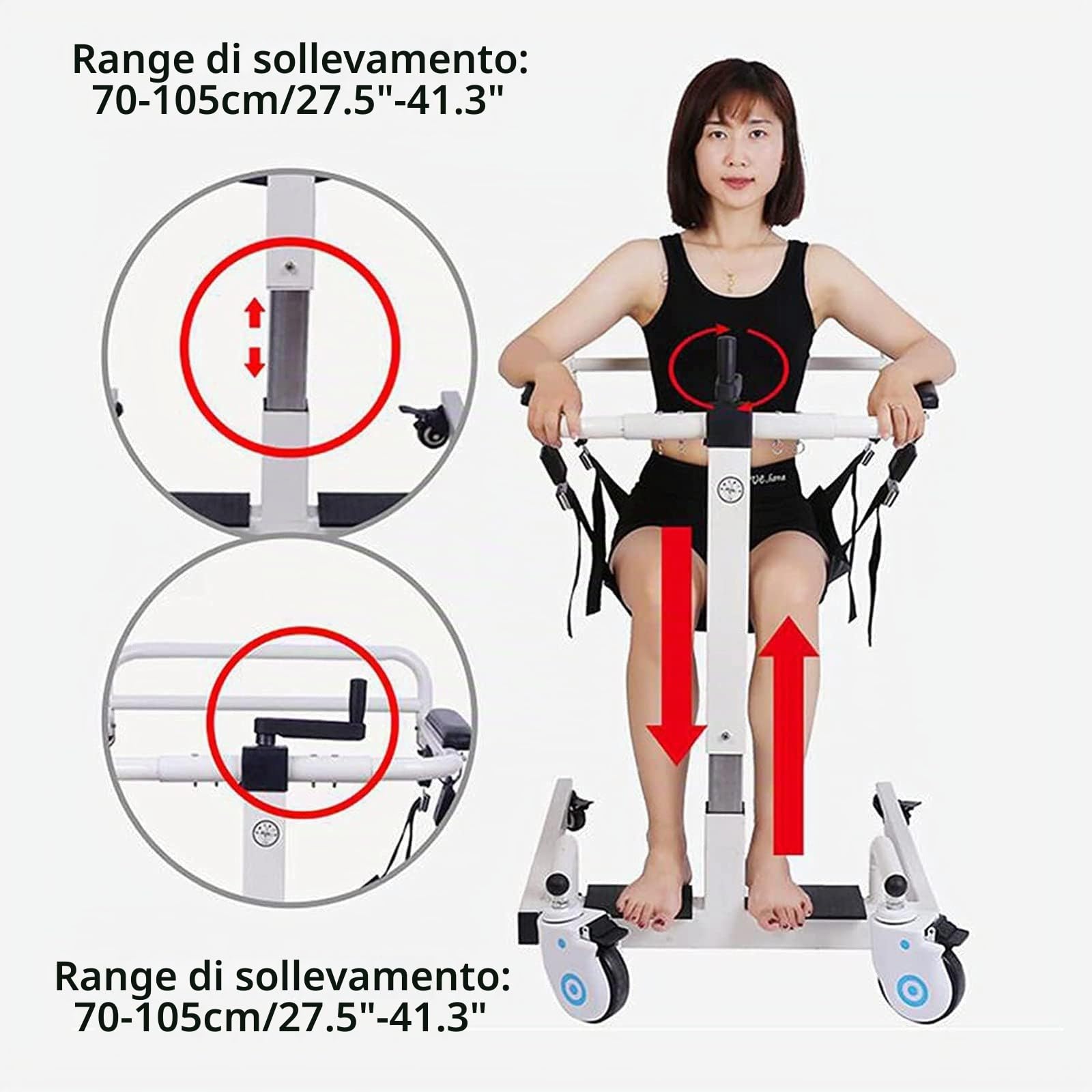 Sollevatore paziente per anziani e disabili, multifunzionale per trasporto di tutto il corpo, in acciaio, per trasporto su sedia a rotelle, portatile, dispositivo di sollevamento