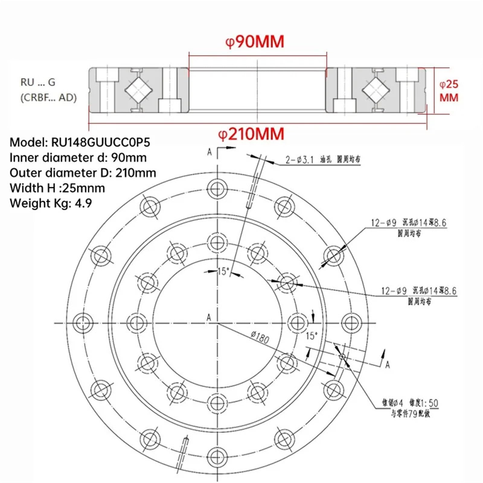 1 pz RU228G/X UUCC0 P5 160X295X35MM Cuscinetti a rulli Incrociati di precisione(RU228G UUCC0 P5)