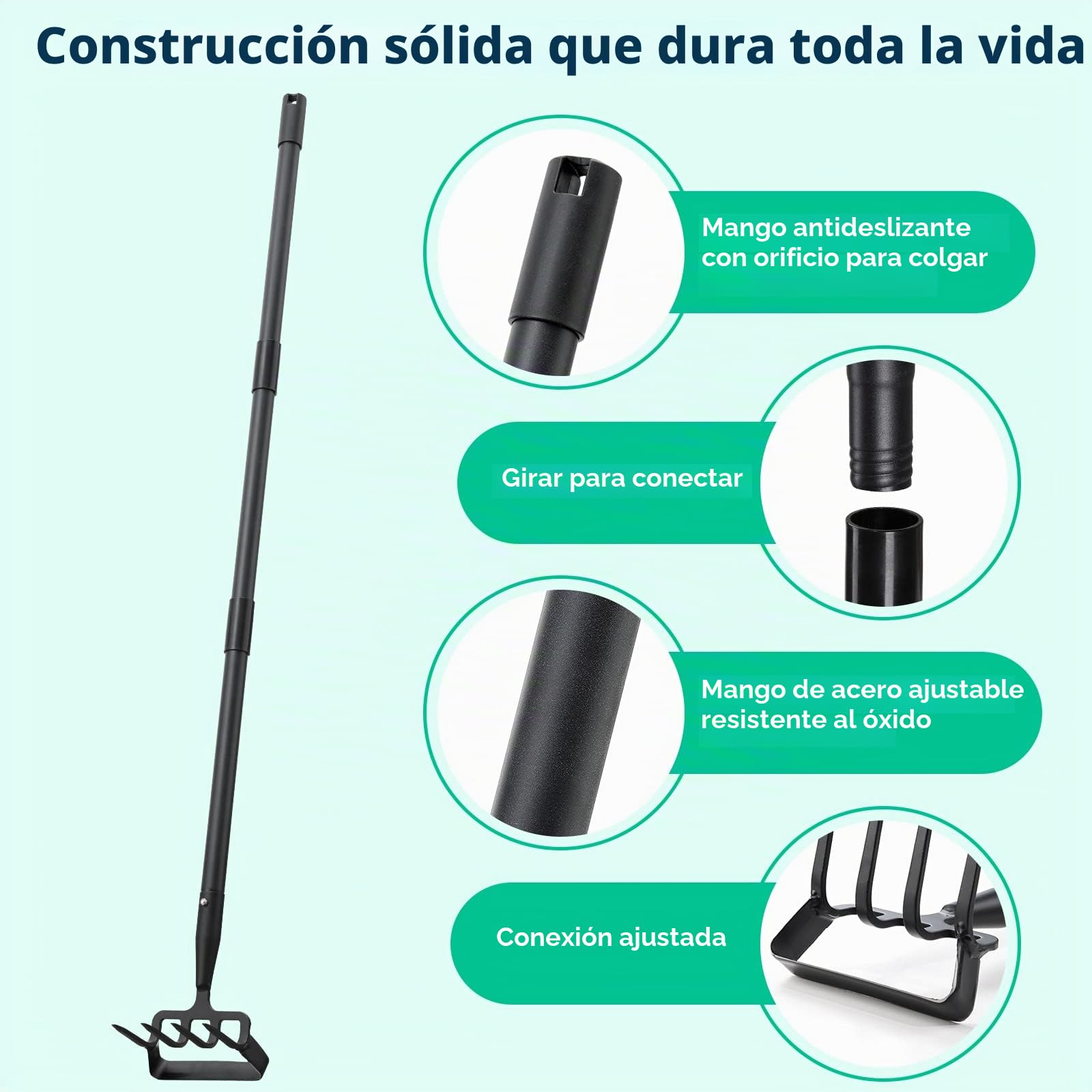 Herramienta de deshierbe para jardín con soporte para jardín con anillo ajustable, mango largo de 183 cm, ajustable