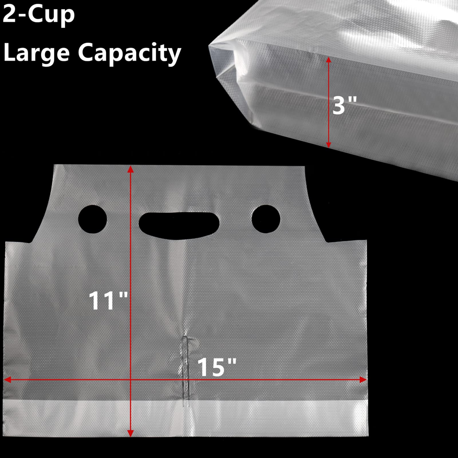 DEAYOU 200 Pack Handle Drinking Poly Bags Clear Plastic Packaging Bags For Delivery 12 L X 11 H Hanging Hole Cup Carrier With Handle For Take Out Beverage Coffee Juice Stores Hold 2 Cups - View #7