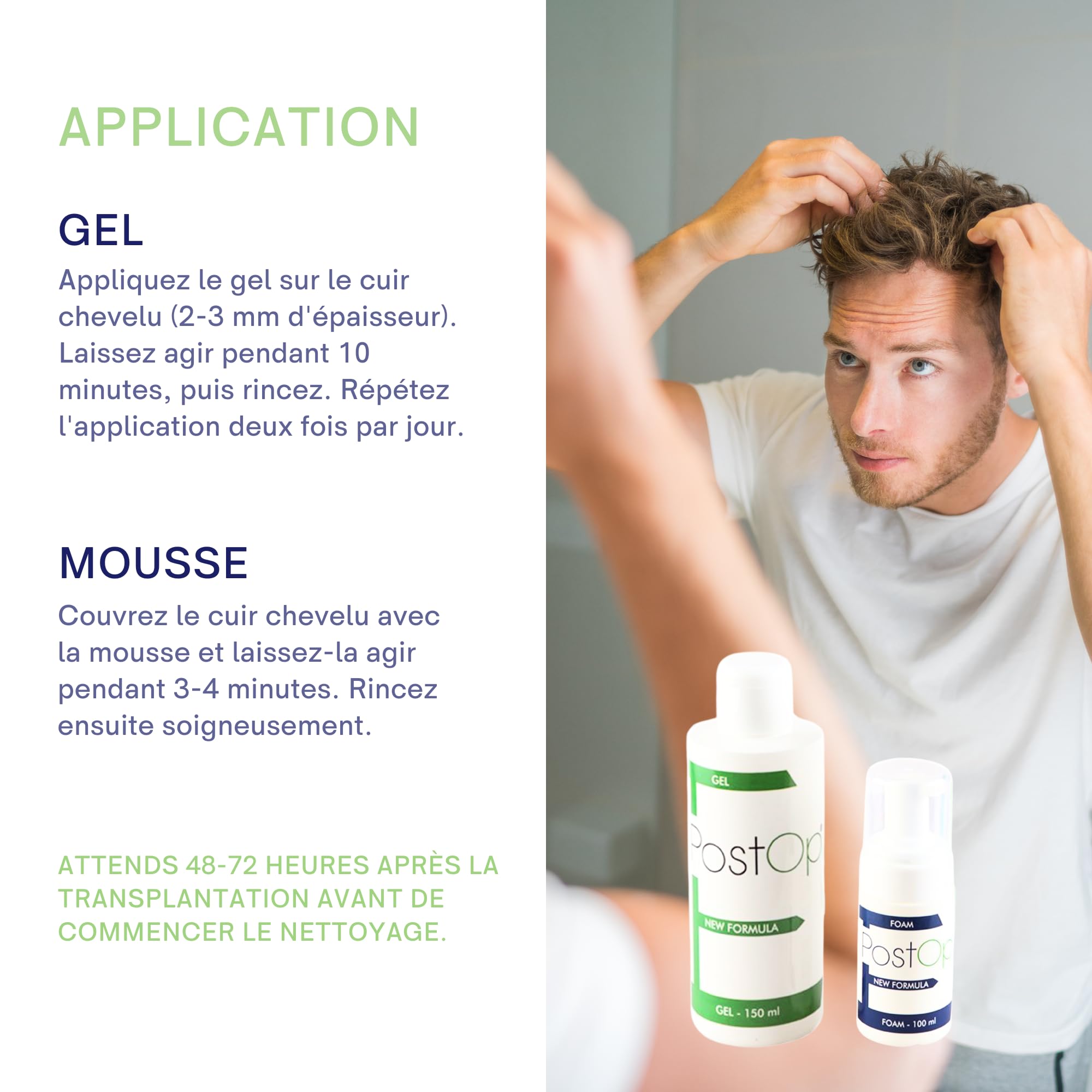 PostOp Kit post-greffe de cheveux Shampooing + mousse spécialement développé pour le post-soin (greffe de cheveux - opération FUE et FUT).