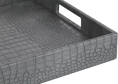 Miniatura 8 de HofferRuffer Bandeja Rectangular para Servir con Asas con Orificios para Mesa de Café, Desayuno, Té, Comida, Mayordomo - Encimera, Cocina, Bandeja