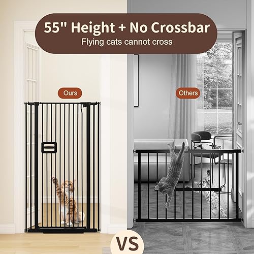 Miniatura 2 de SMONTER Puerta para gatos extra alta de 55 pulgadas de alto, puerta de bebé para puertas, se expande a 34 pulgadas de ancho, color negro