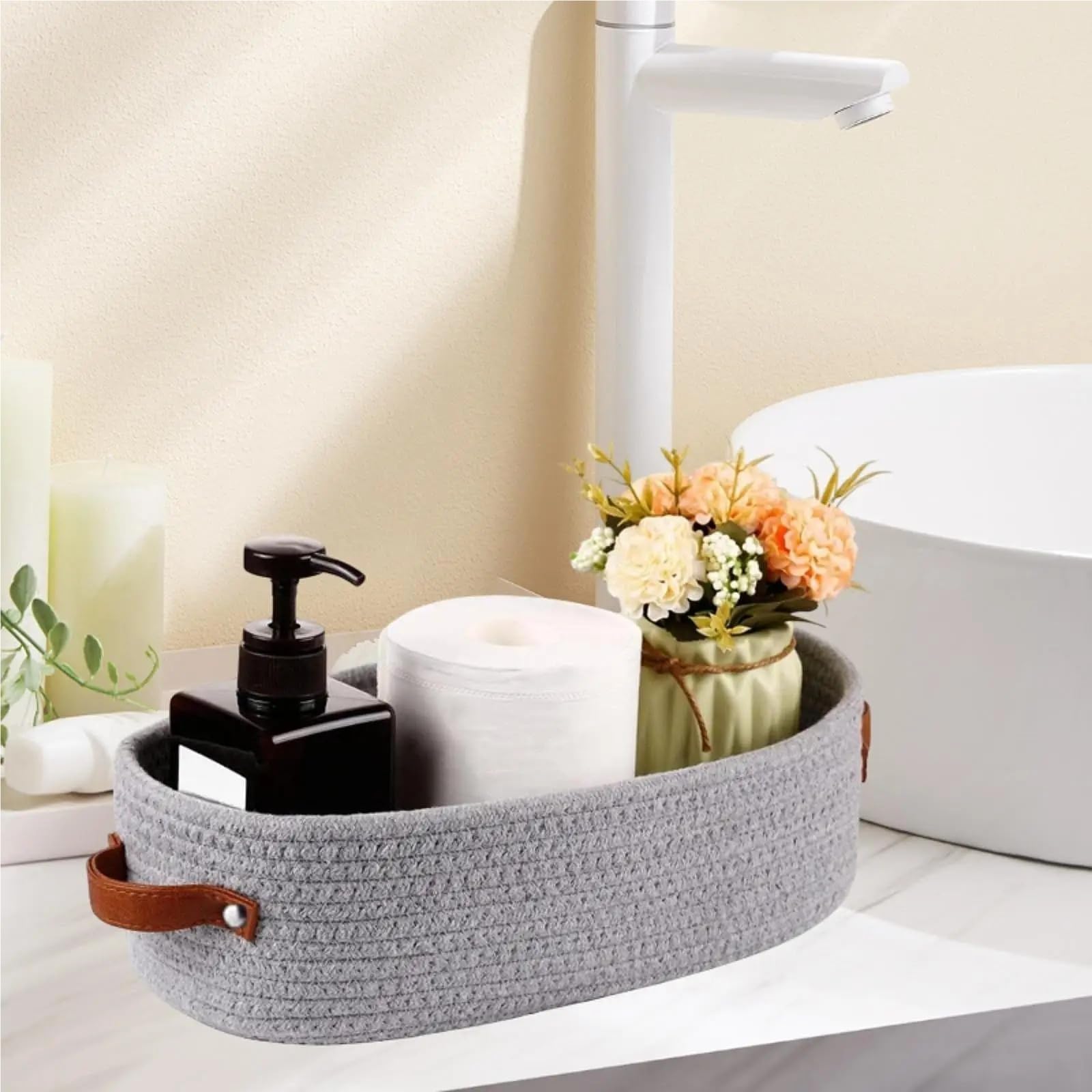 Paquete de 2 cestas de cuerda de algodón con asas for baño