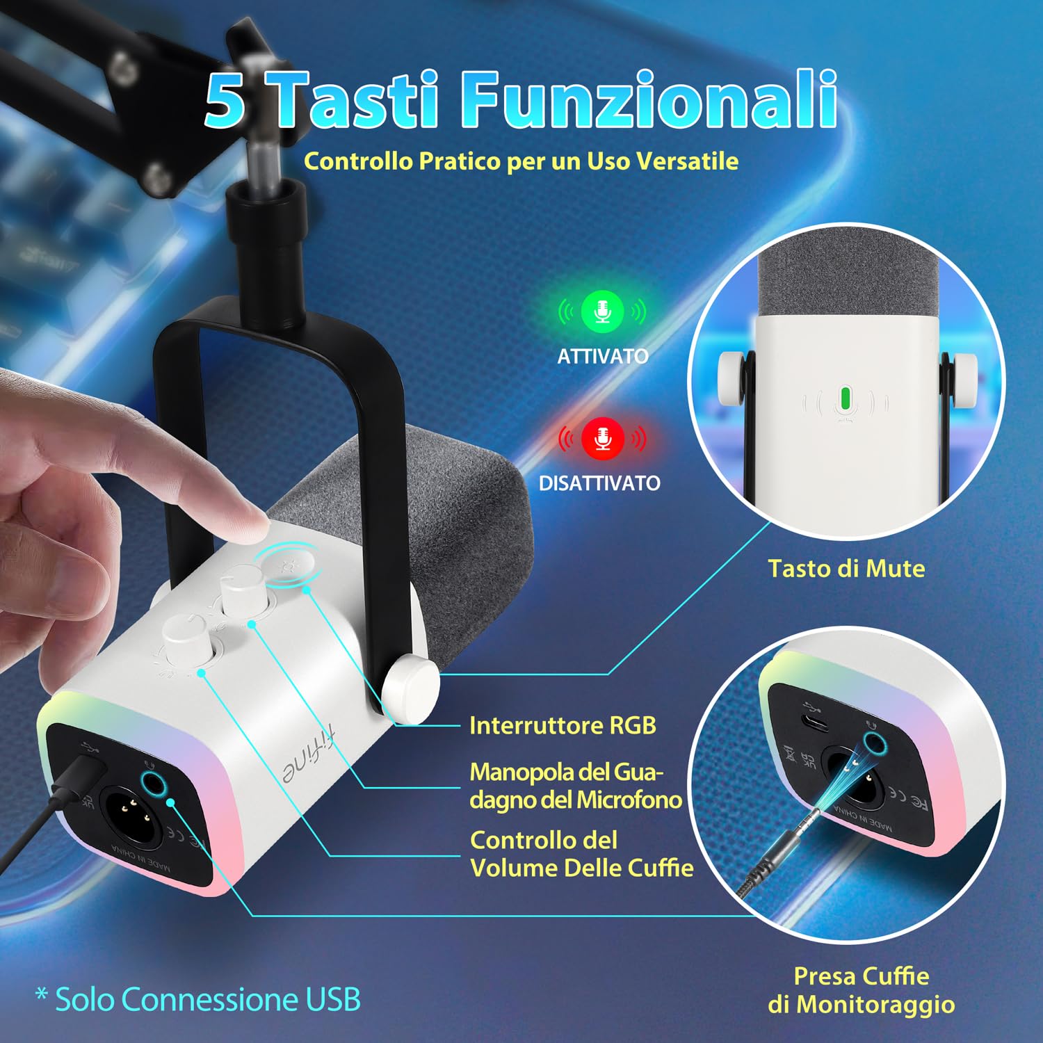 FIFINE XLR Streaming Microfono Kit Dinamico per Podcasting, Gaming USB per PC Mac PS4/5, Cardioide per registrazione vocale, giochi – Bianco