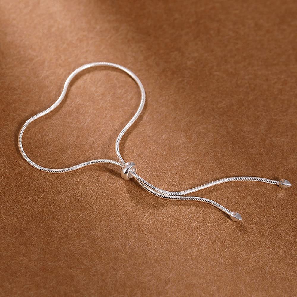 Girls Accessories Bracciale in Argento Sterling 925 Vintage per Donna Semplice Catena in Osso di Serpente Regolabile Fascino Classico per Gioielli Spiaggia Estiva Birthday Gift