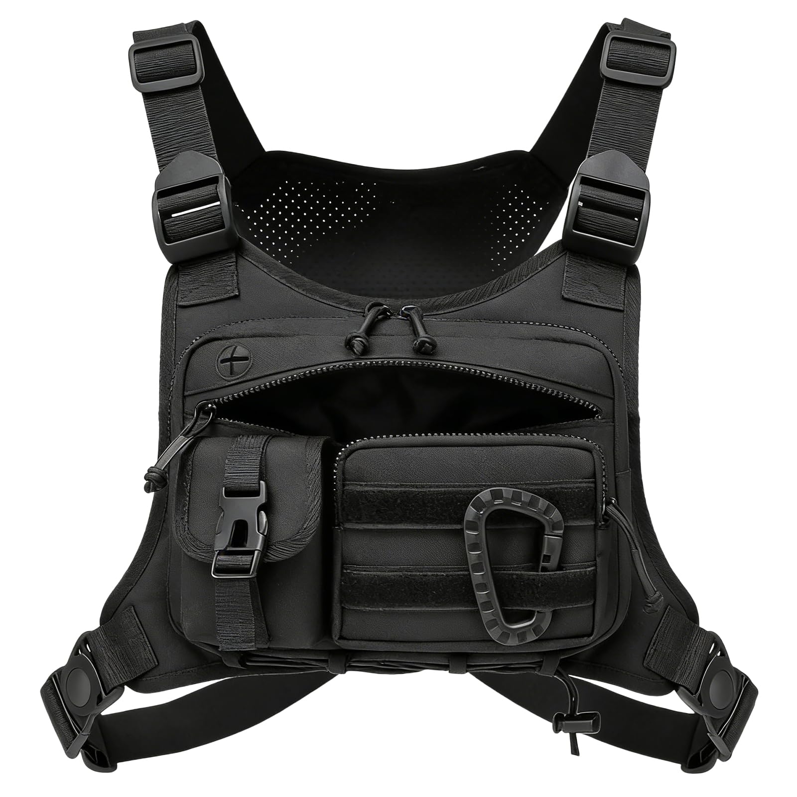 Tasca tattica sul petto per uomo e donna, leggera, tasca sul petto con spazio extra, gilet riflettente, taglia unica, regolabile, per sport all'aria aperta, corsa, colore nero