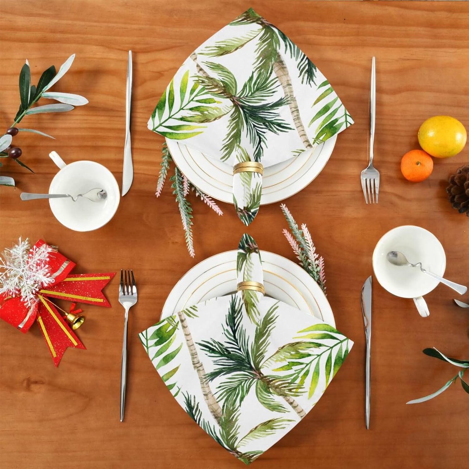 YETTASBIN Tropical Palm Tree Cloth Napkins Set of 6, Reusable Washable Oversized Table Napkins for Family Wedding Dinner Party Home Decor, 20 Inch