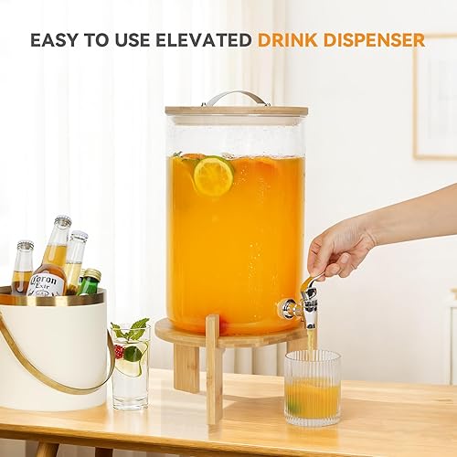 Miniatura 3 de Dispensadores de bebidas de vidrio de 2.1 galones para fiestas, dispensador de bebidas con soporte y grifo a prueba de fugas, dispensador de