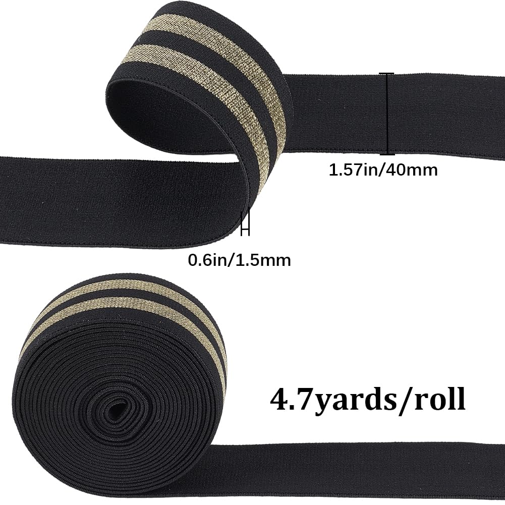 GORGECRAFT 4.7m*40mm Fascia Elastica A Strisce Dorate Metallizzate Nastro Elasticizzato Nero Comoda Fascia A Strisce Glitterate per Cintura Progetti di Cucito Lavori Artigianali per Indumenti