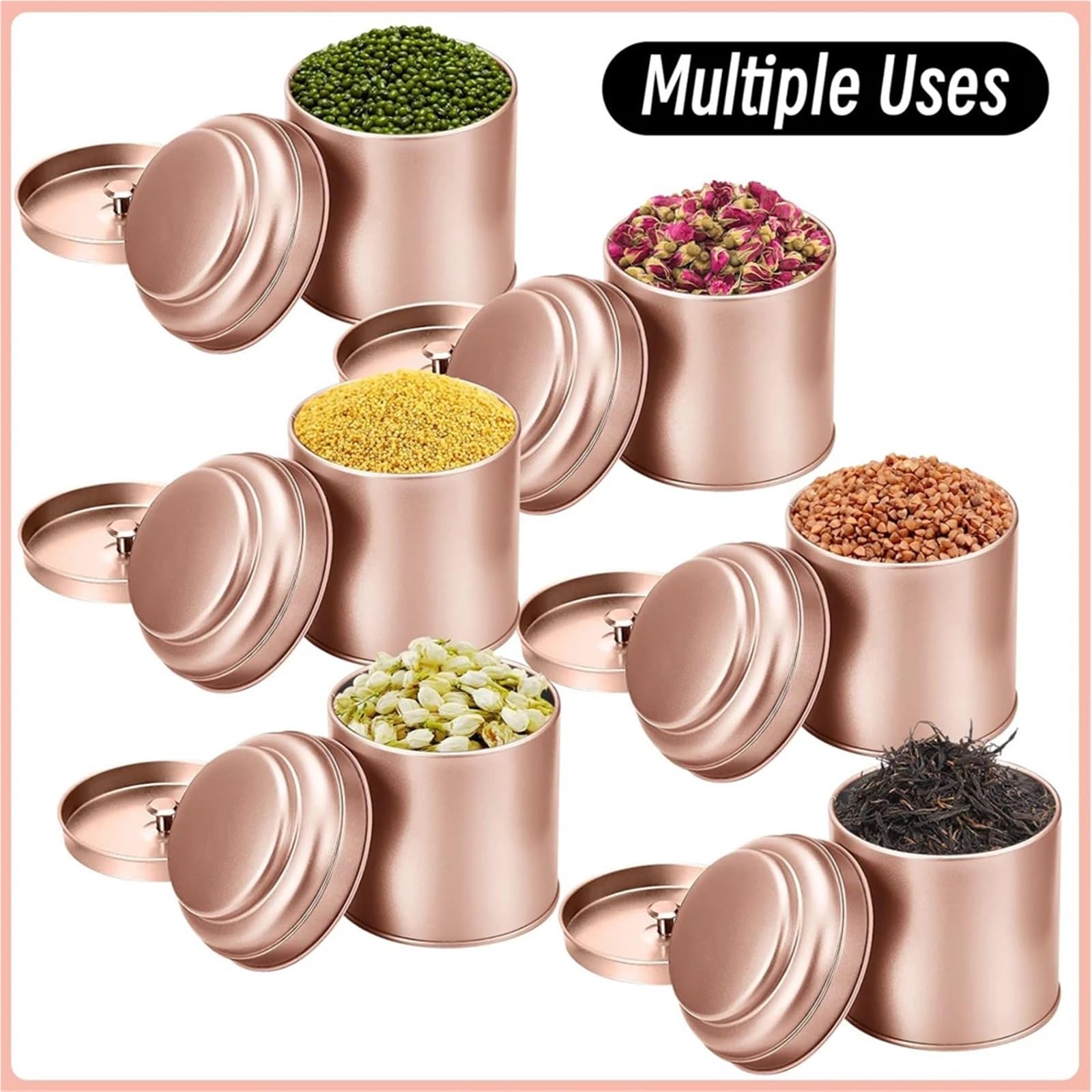 12 latas de té con tapas dobles herméticas, redondas, pequeñas, for cocina, for guardar hojas sueltas para Té, Café, Azúcar(12pcs Rose Gold)