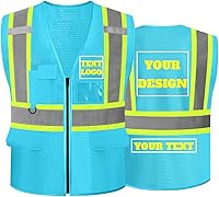 Vista 4 de Chaleco de seguridad reflectante de malla con logotipo personalizado Clase 2 con 5 bolsillos y cremallera