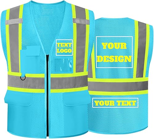 Miniatura 4 de Chaleco de seguridad reflectante de malla con logotipo personalizado Clase 2 con 5 bolsillos y cremallera