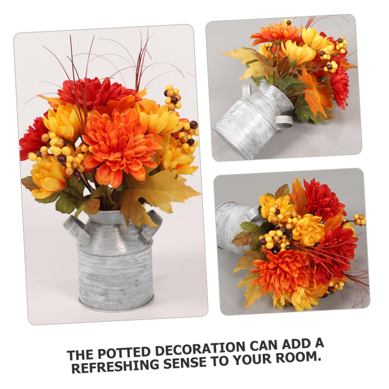 Cabilock Simulación de Bonsái de Girasol en Cubo de Hierro, Decoración | Celebracion Otono, Flores Artificial Decoración para Mesa Comedor, Plato Decorativo Centro de Mesa y Recibidor