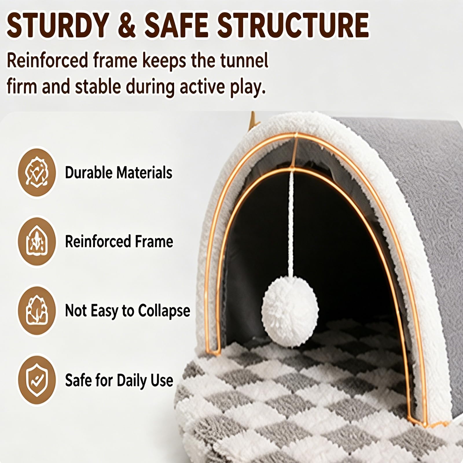 PlüSchiges 2-In-1-Katzentunnel-Bett – Faltbarer,Langer PlüSch-Spieltunnel Mit Abnehmbarem Bett FüR Wohnungskatzen,KäTzchen & Kleintiere (B,Groß: 85 cm × 70 cm)