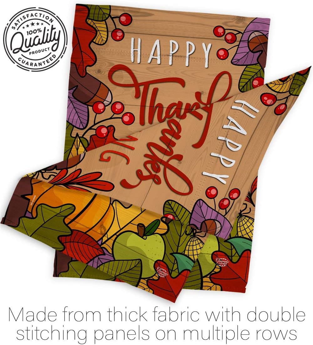 Happy Thanks Garden Flag Set Wall Holder Fall Thanksgiving Turkey Give Gobble Pumpkin Season Autumntime Cornucopia House Banner Small Yard Gift Double-Sided, Made in USA