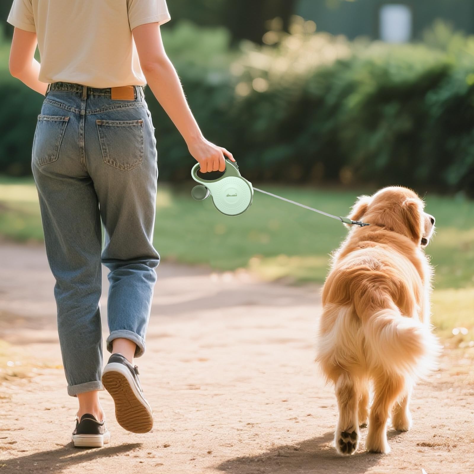 Laisse rétractable pour Chien 8m, Laisse rétractable avec Corde en Acier résistante aux morsures et Support pour Sac à crottes, pour Chiens jusqu'à 35 kg, pour entraînement, forêt, Plage