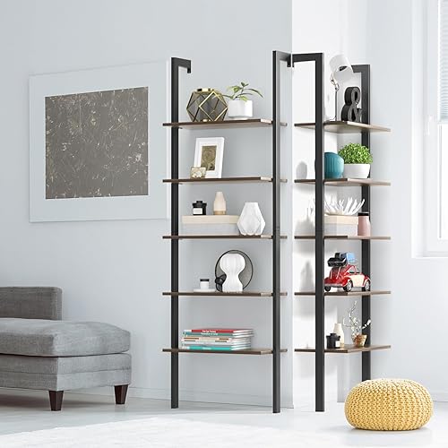 Miniatura 5 de Tangkula Estante de escalera industrial contra la pared, estantería de escalera de 5 niveles con marco de metal, estantería abierta de 72 pulgadas