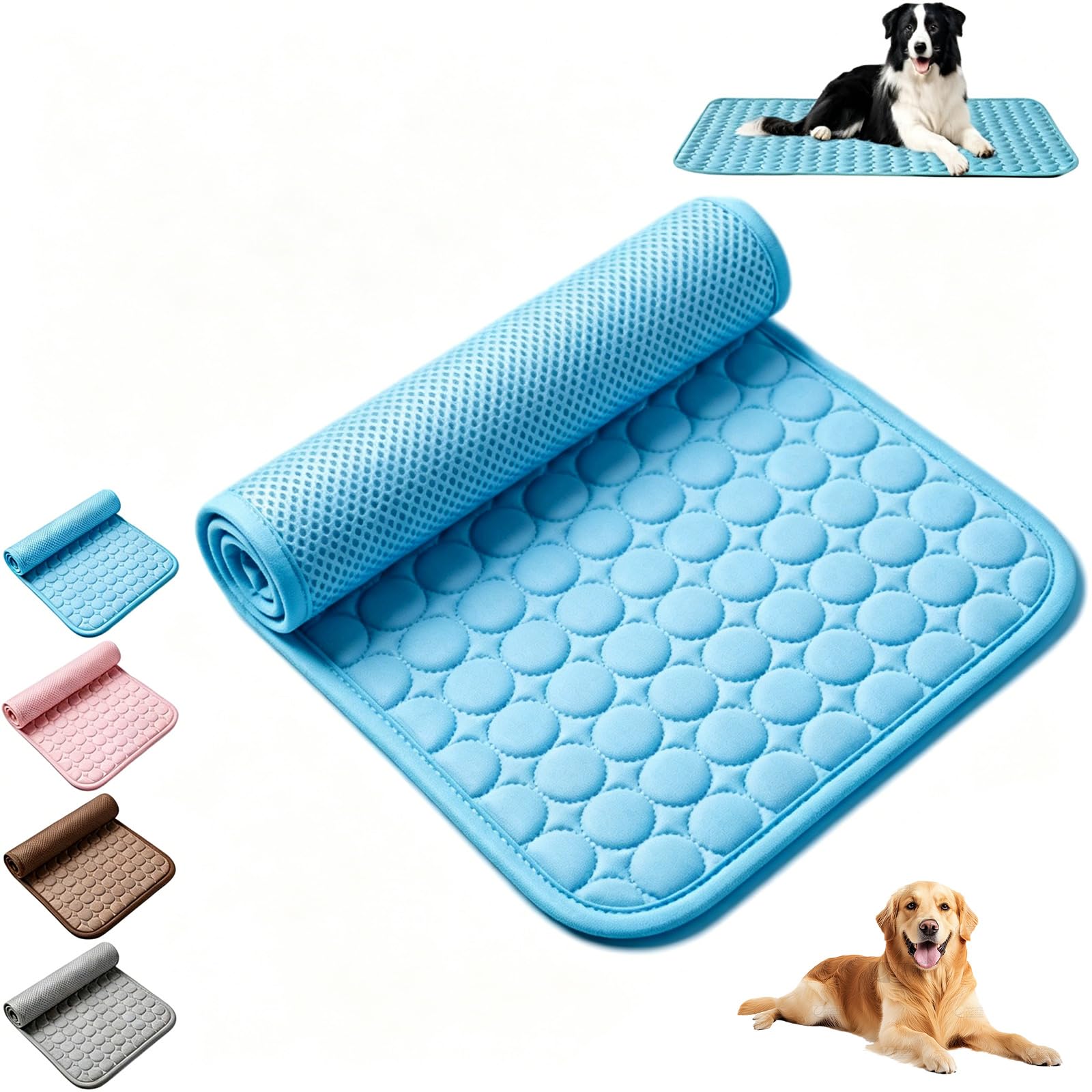 MQLAE Dog Cooling Mat, Arc-Chill Self Cooling Pet Mat Q-Max>0.4, Washable Ice Silk Cooling Pad for Dogs & Cats, Foldable Breathable Summer Cooling Bed for Indoor Outdoor Crate Sofa Car Seat (Blue, L)