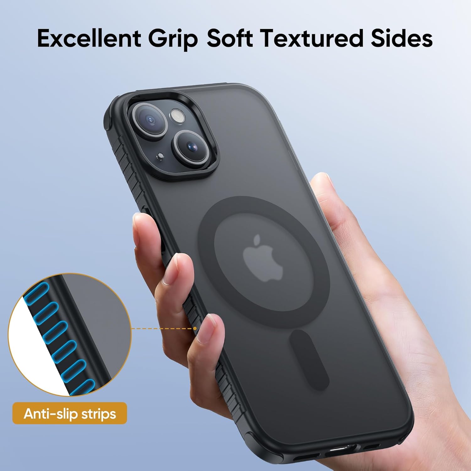 SUCGLES for iPhone 15 Plus Case with MagSafe, N56 Strong Magnet, 12FT Drop Protection, Non-Slip, Matte Translucent Magnetic Slim Case (Black) - Image 6