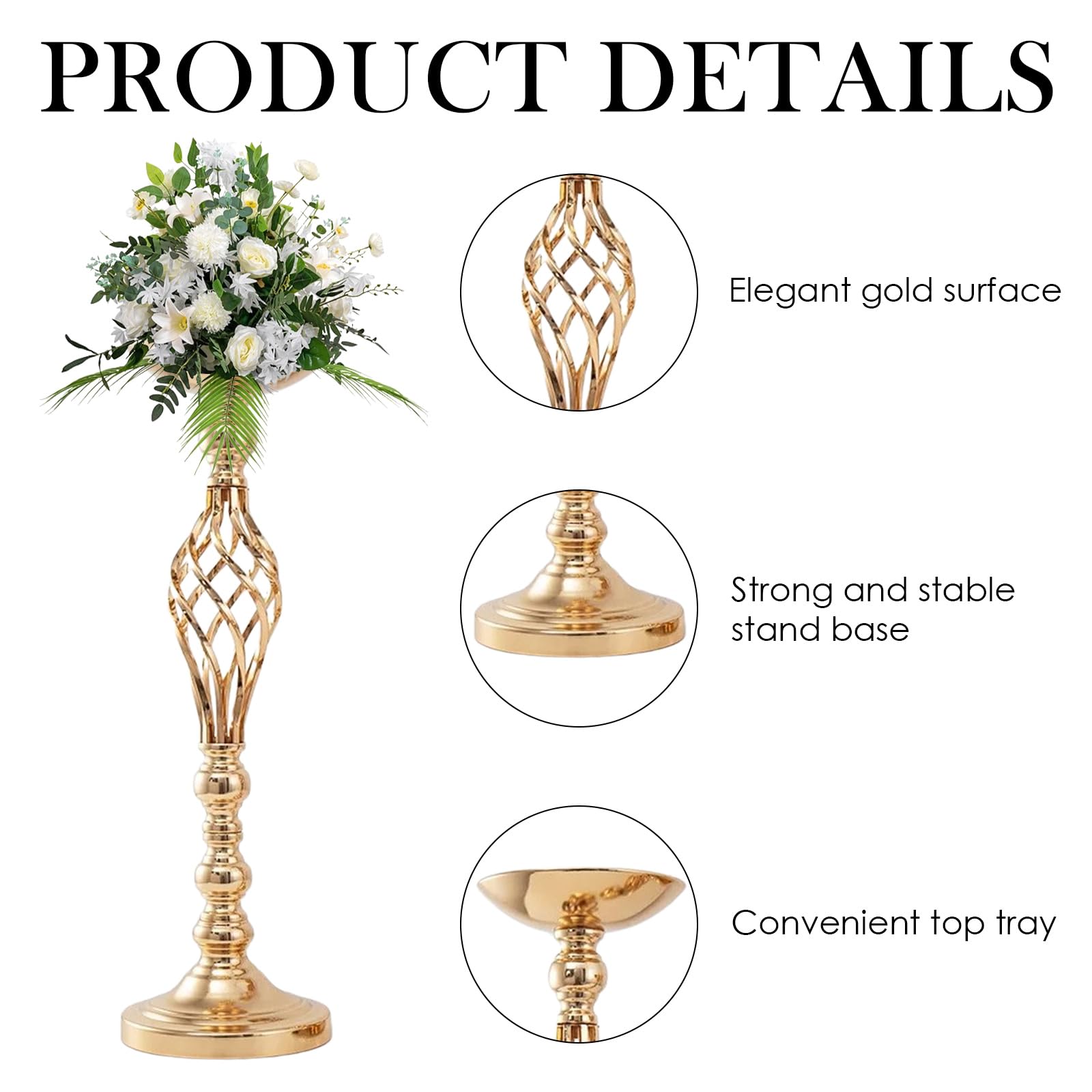 20 PCS Metal Flower Arrangement Stand Wedding Metal Twist Flower Vase Stand Elegant Candle Holder for Reception Party Hotel Home Decor(Gold)