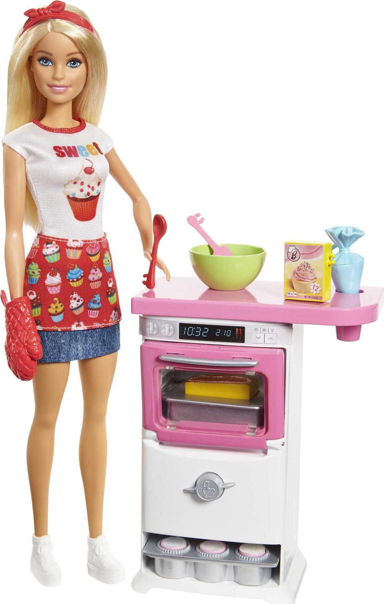 Careers Playset, Blonde Bakery Chef Doll & Toy Oven with 'Timer' Sound, Rising Desserts, Color-Change & Cooking Accessories