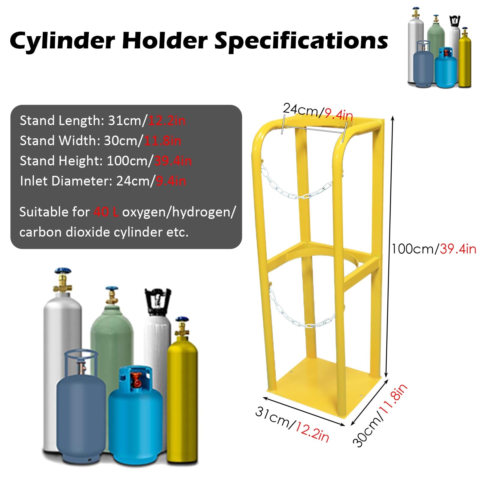 Soporte para bombonas de propano, Soporte de Suelo para Cilindros de Gas, Apto para Cilindros de Gas STO Nitron/dióxido de Carbono (Amarillo, con Capacidad para 1 Cilindro).