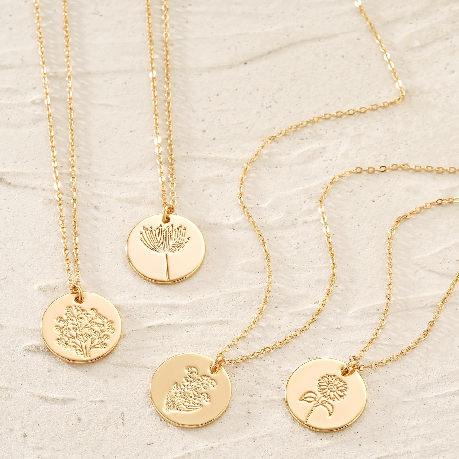 MYEARS Women Birth Flower Necklace Gold Coin Engraved Disc 12 Month Flower Bouquet Pendant 14K Gold Plated Dainty Chain Personalized Floral Jewelry Birthday Gift - Image 5