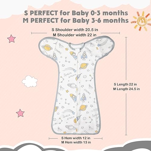 Miniatura 6 de Paquete de 2 mantas de transición con cremallera de 2 vías, 2 en 1 brazos de transición hacia arriba, 100% algodón para recién nacidos, con