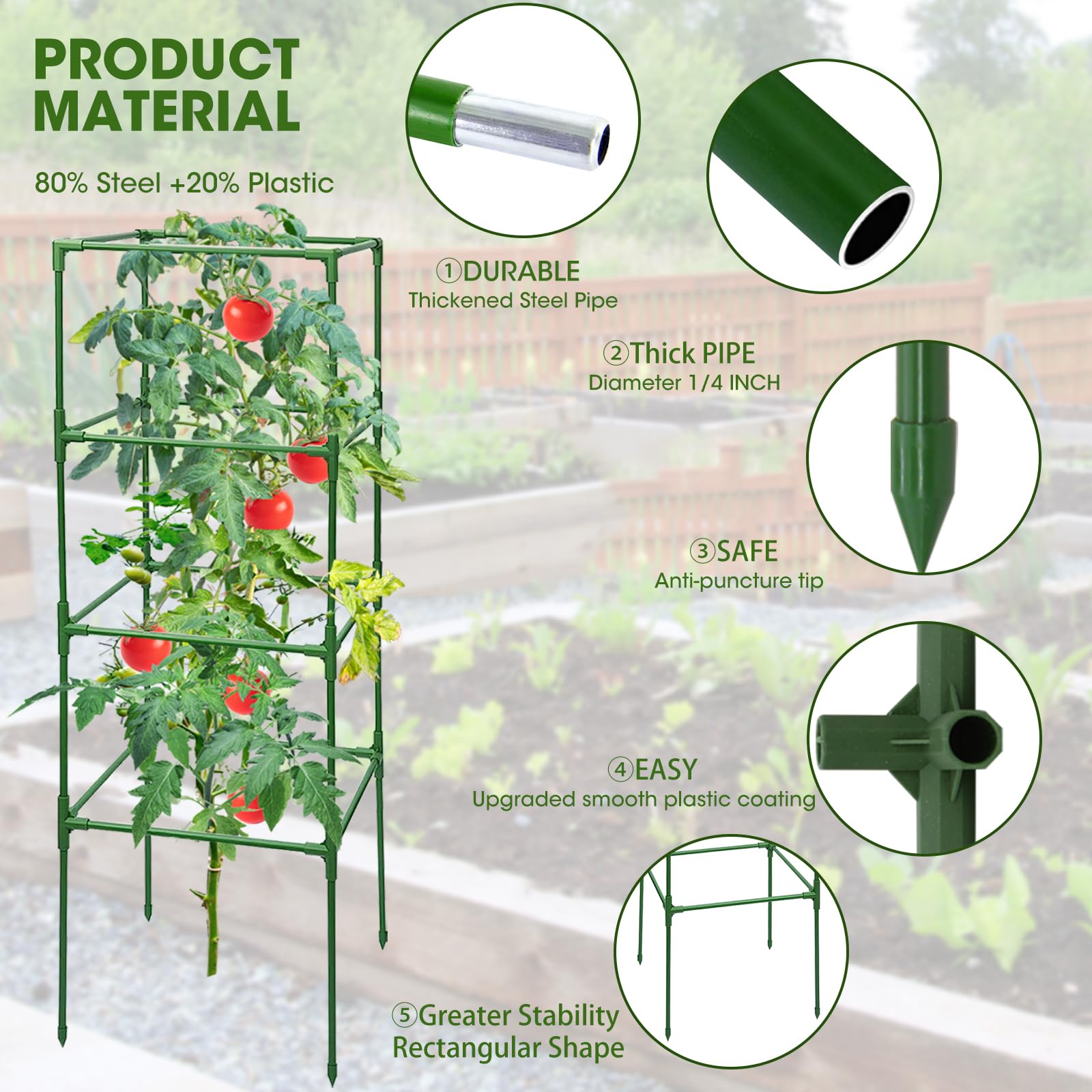 Snapklik.com : MQHUAYU 3 Pack Tomato Cages, Square Tomato Plant Stakes ...