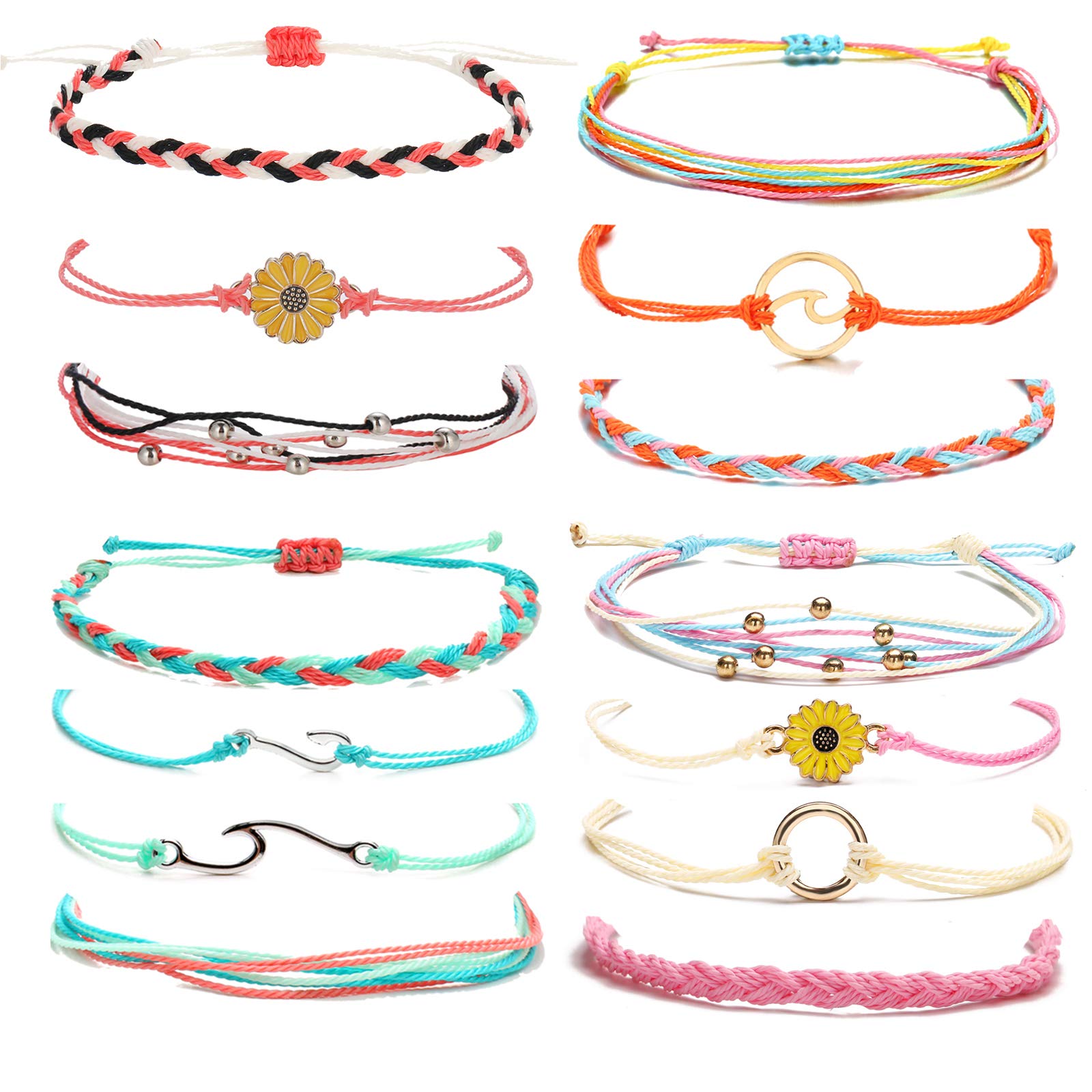 HUASAI String Ankle Bracelets for Women Waterproof Summer Bracelets Outfits Surfer Beach Wave Bracelets Adjustable Handmade Braided Bracelets Friendship Bracelets for Summer Jewelry Accessories