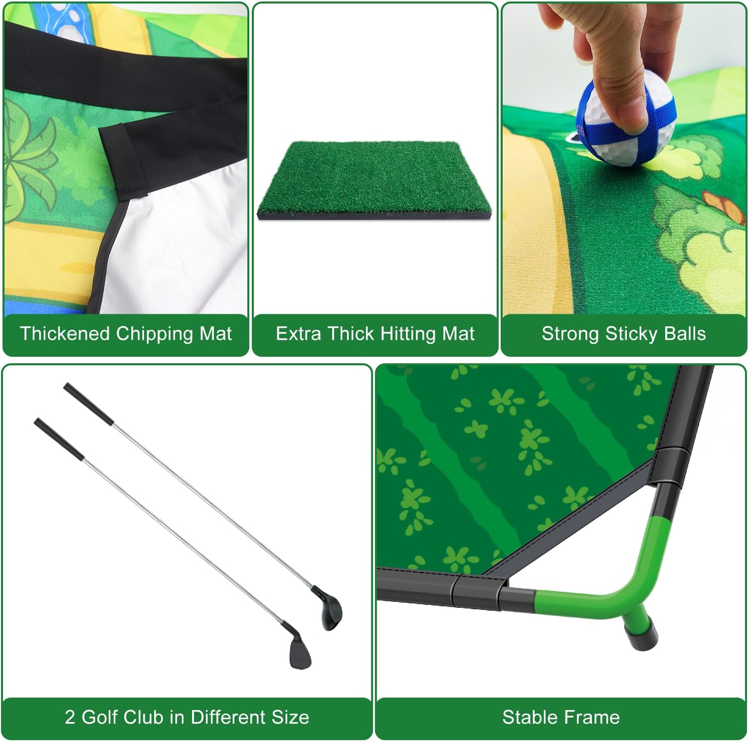 Mostop Large Golf Chipping Game Set, 70"x70" Large Chipping Mat with 20 Sticky Balls & 2 Adjustable Clubs, Indoor Outdoor Golf Practice for Backyard, Lawn, Yard Games Gift for Friends Family