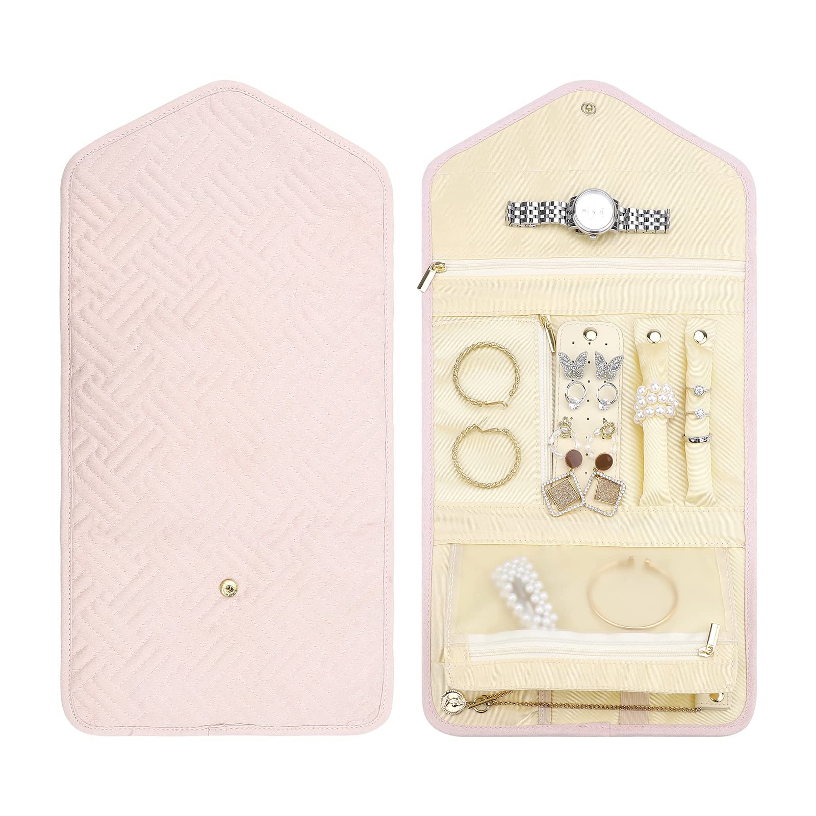 Rodillo de joyería plegable de viaje, organizador de caja de joyería, almacenamiento de joyas, viaje, plegable, plegable, organizador de joyas de viaje, para anillos de viaje, collares, pulseras