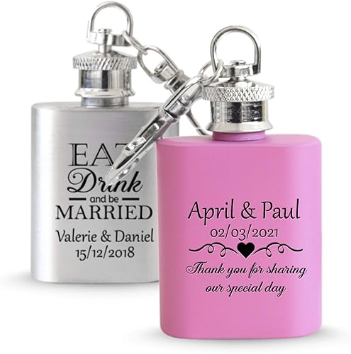 Juego de frasco de cadera grabado personalizado para recuerdos de fiesta, frasco de bolsillo de boda plateado y rosa personalizado para regalos para