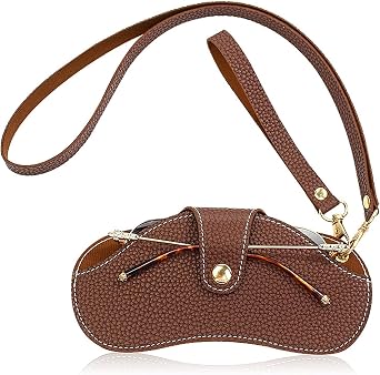 Soft Leather Sunglasses Case Portable Glasses Pouch Outdoor Carrying Organizer Eyeglass Bags with Wrist StrapCoffee
