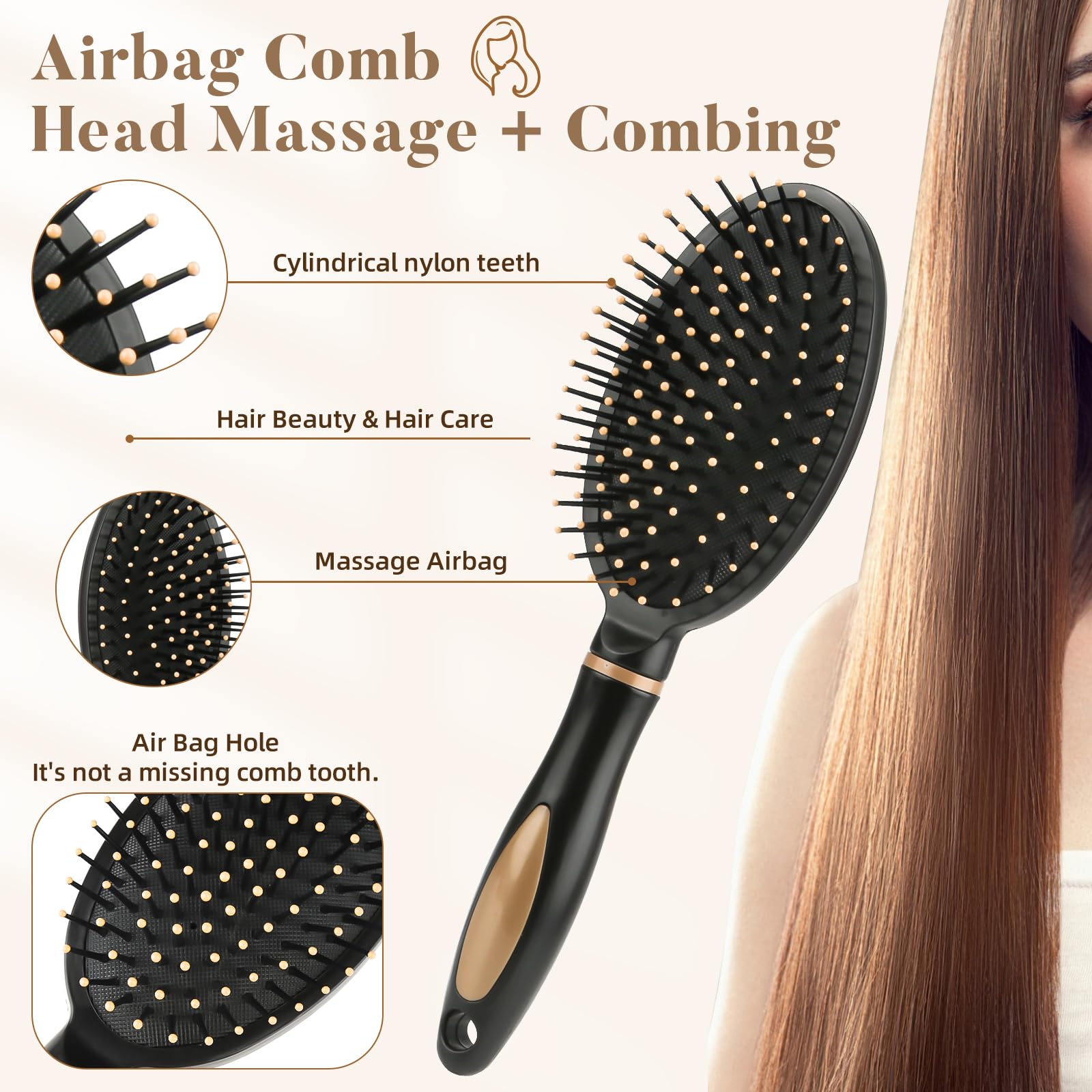 Rickwayy 4 Piece Hair Brush Set, Anti-Static, Static Hairbrushes, Massage Relaxation Brush, Men's Hair Brush, Black - Image 4