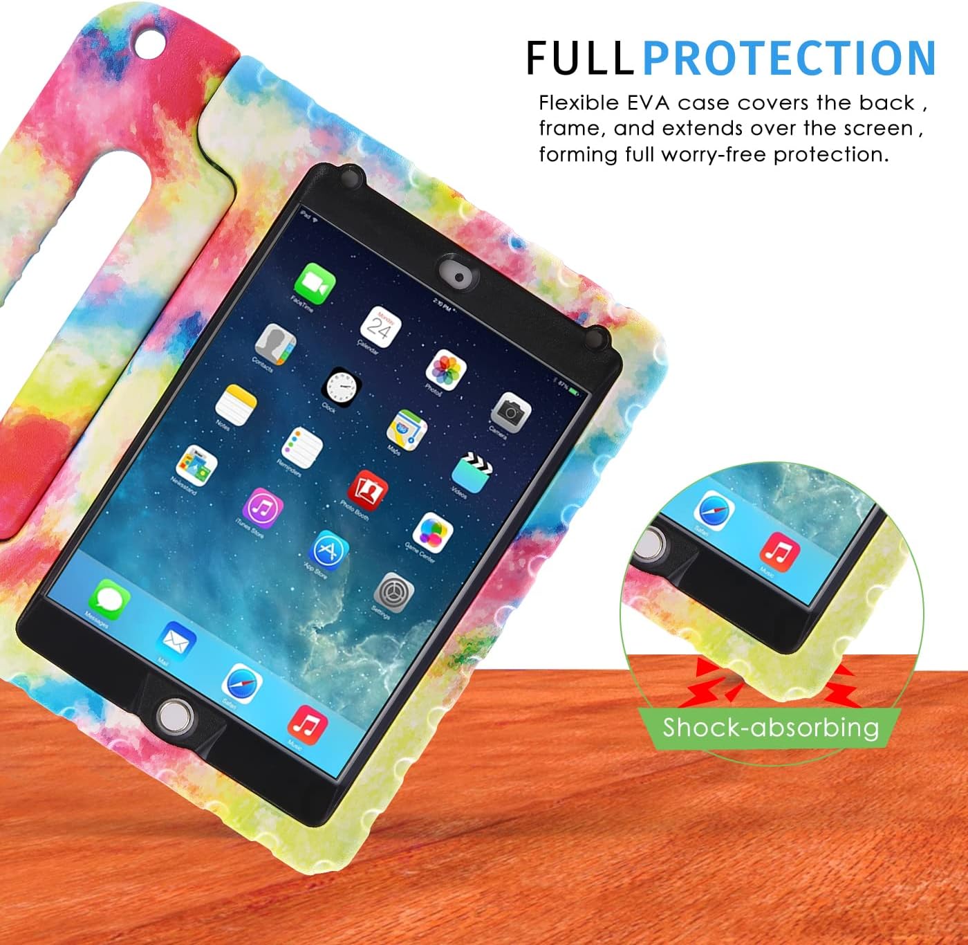 HDE iPad Mini 5 & 4 Case for Kids with Built in Screen Protector - Shockproof Handle Stand with Apple Pencil Holder Compatible with iPad Mini 5th Generation and iPad Mini 4th Generation Tablet Tie Dye
